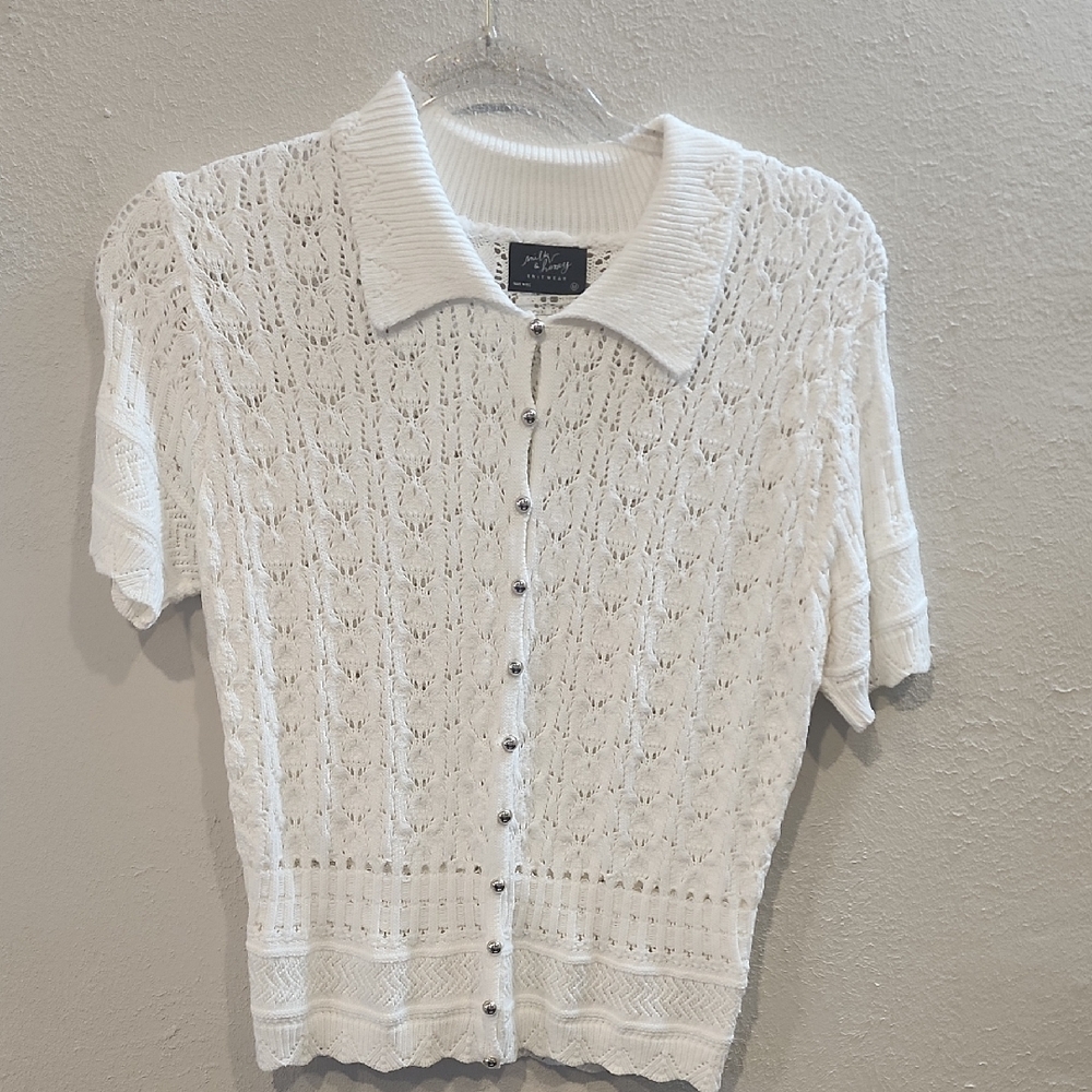 Elegant White Lace Button-Up Top